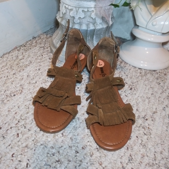 Minnetonka Shoes - Minnetonka Fringed Brown Suede Gladiator Style Sandal